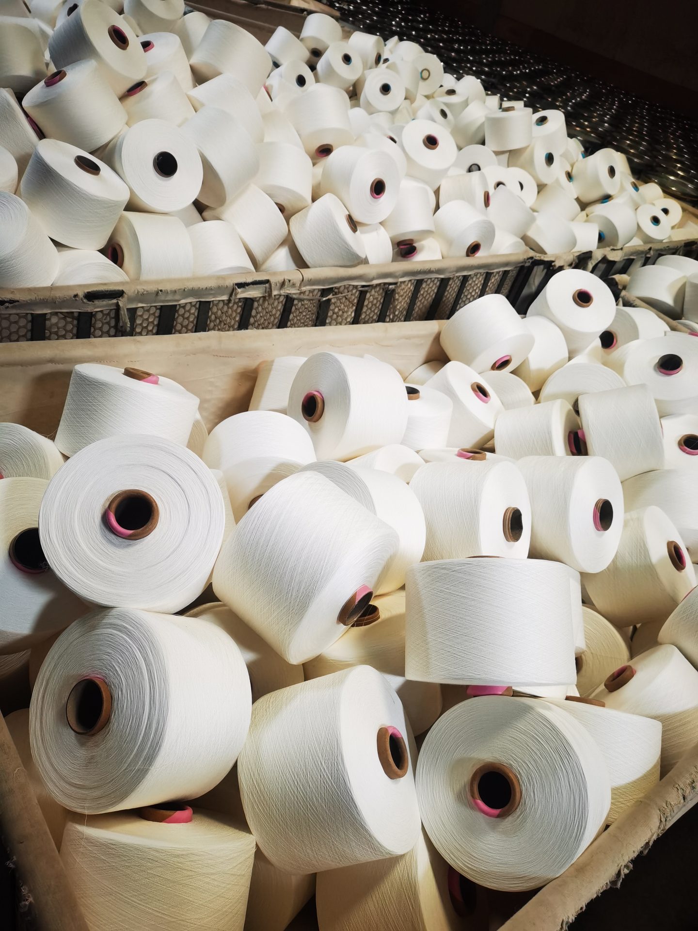 PV yarn cones in warehouse